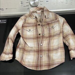 Boys 3T plaid casual western style pearl snap button down shirt top 100% cotton